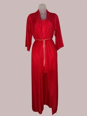 Vintage Undercover Wear Long Red Robe and Gown Set